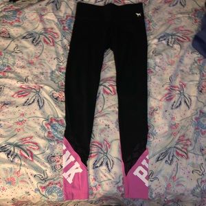 Cotton Leggings with Pink Ankle and Mesh Cutout
